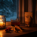 Ashwagandha te og stearinlys i koselig norsk hjem under mørketiden