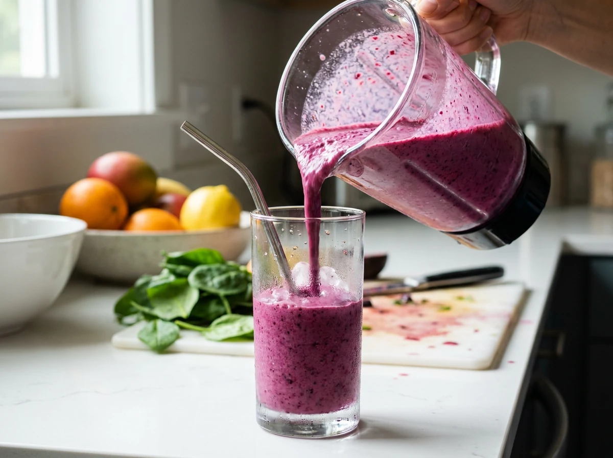 Ferdig smoothie helles i høyt glass