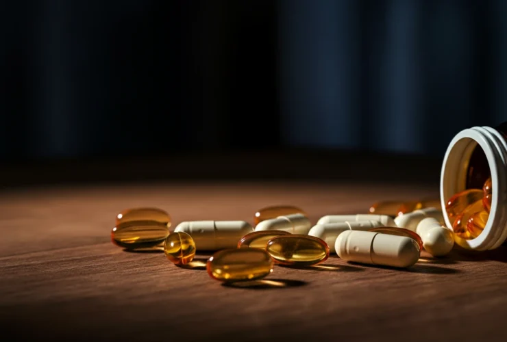 B12-vitamin kapsler på et trebord
