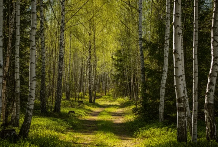 Norsk bjørkeskog om våren — naturlig terapeutisk miljø