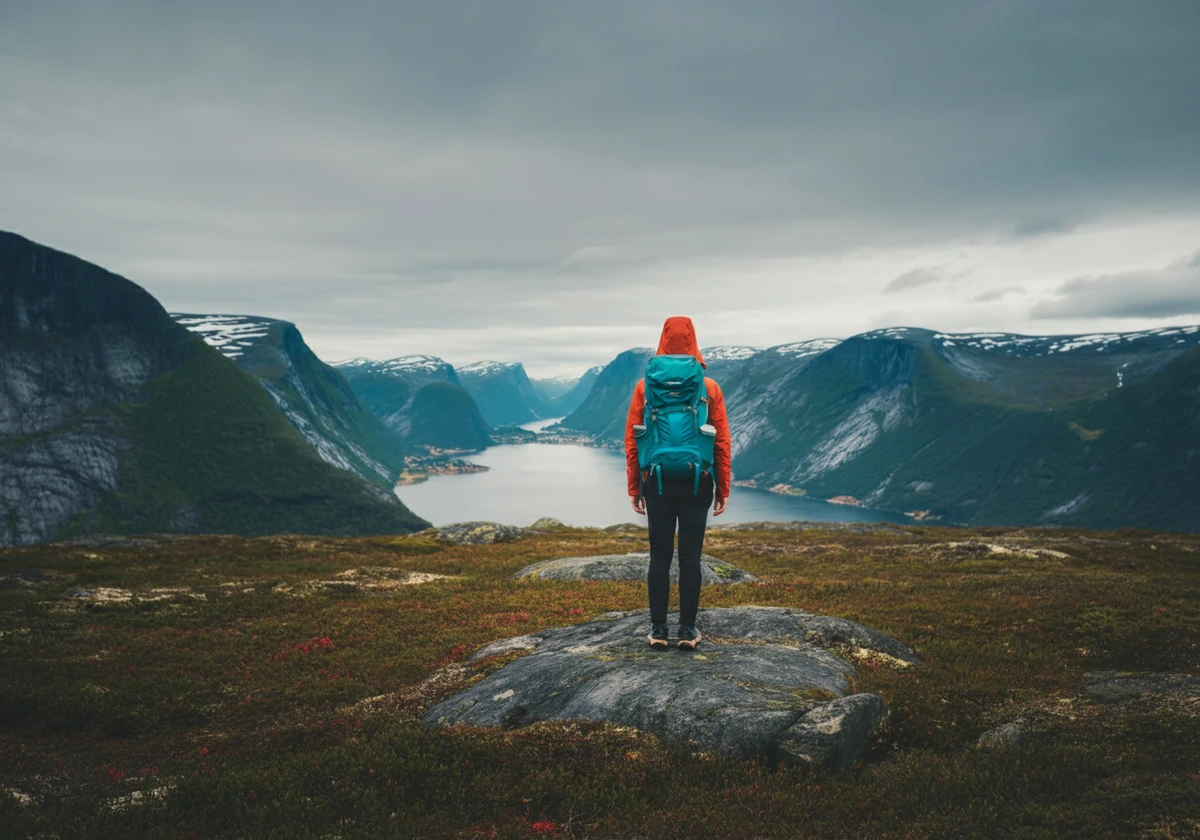 Person på fjelltur i Norge uten telefon