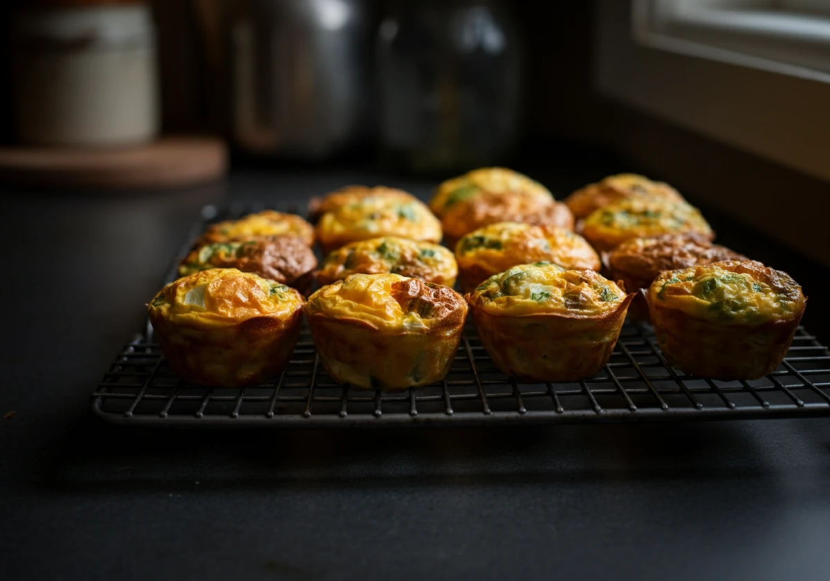 Ferdig stekte egg muffins kjøles på rist