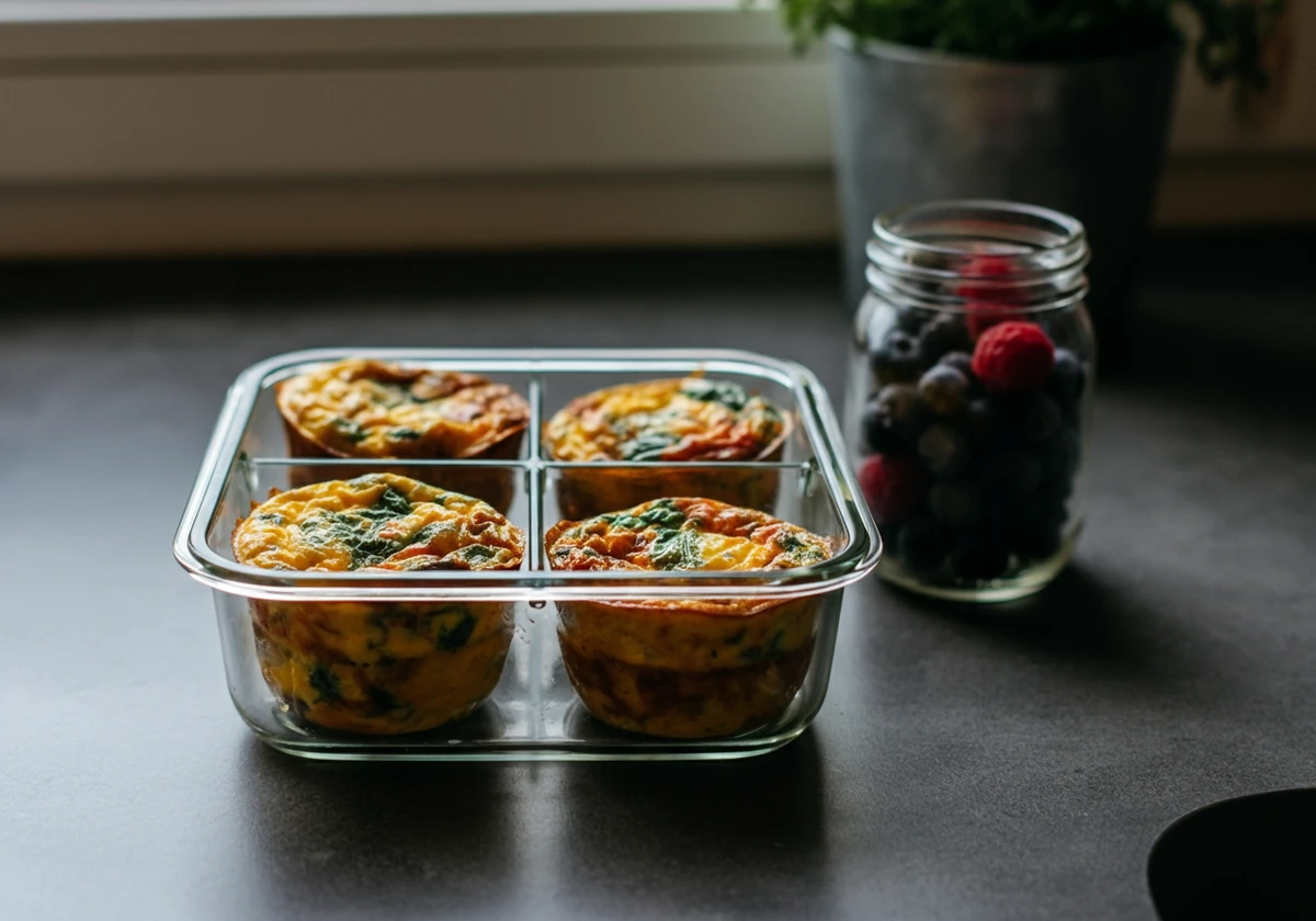 Egg muffins pakket i meal prep-boks som ukens frokost