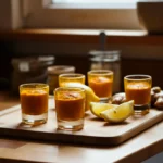Gurkemeie shot servert i små glass