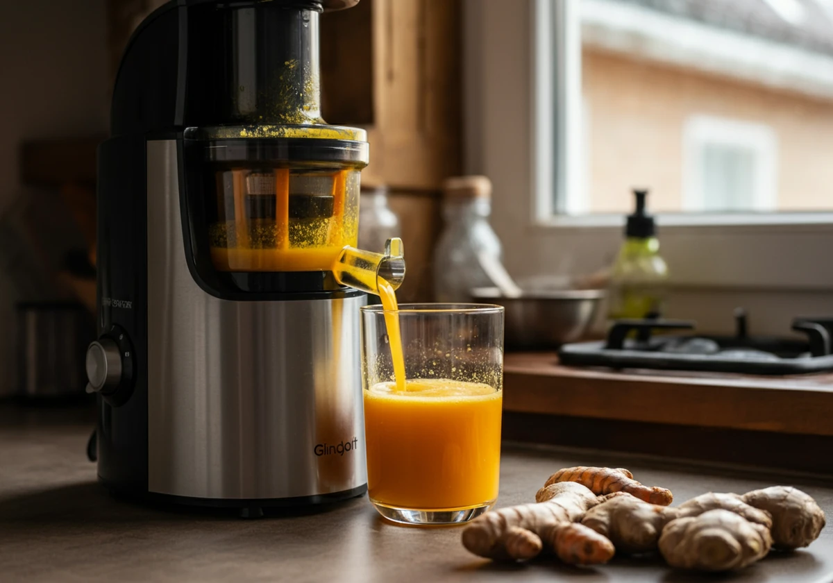 Gurkemeie og ingefær safter ut i juicer