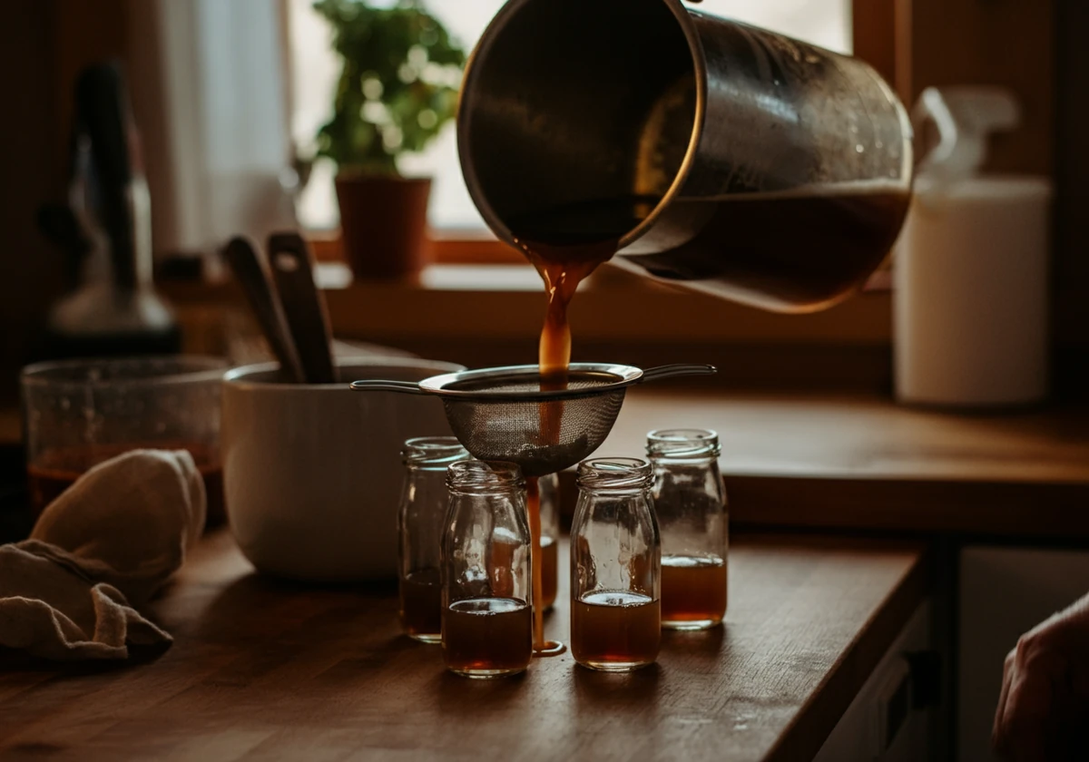 Shot siles og fylles på små flasker