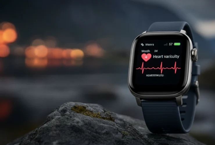 Smartklokke som viser HRV-data i norsk utemiljø