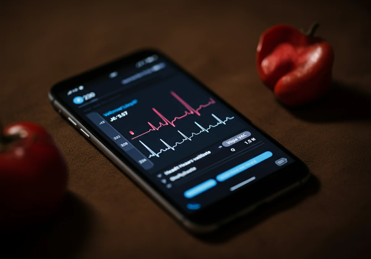 HRV-graf på telefonskjerm med helsedata