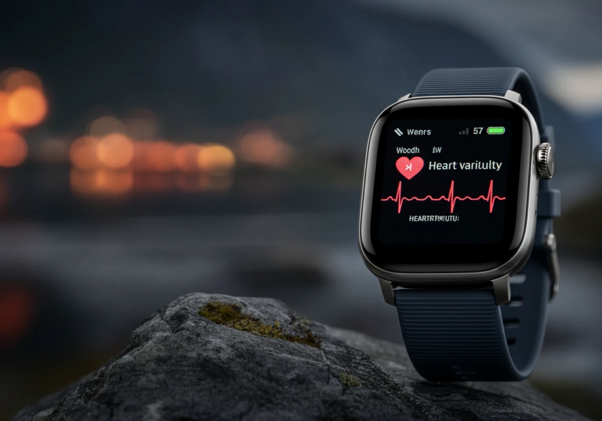 Smartklokke som viser HRV-data i norsk utemiljø