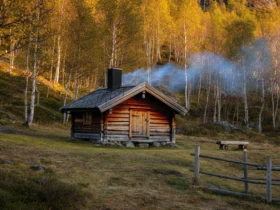 Norsk hytte i bjørkeskog — 72 timers nervesystem-restitusjon