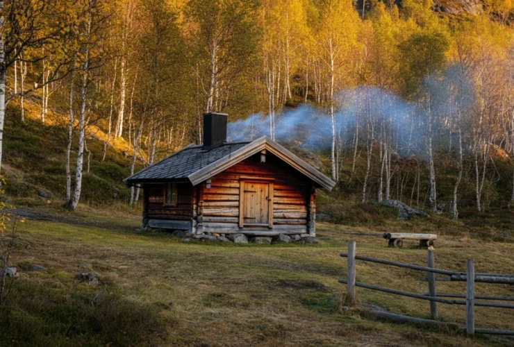 Norsk hytte i bjørkeskog — 72 timers nervesystem-restitusjon