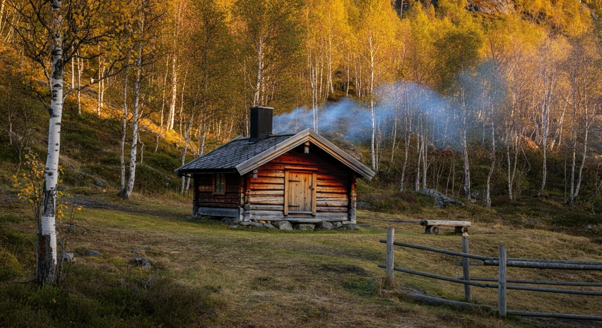 Norsk hytte i bjørkeskog — 72 timers nervesystem-restitusjon