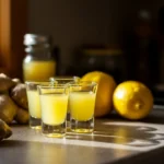 Ingefær shot i små glass med sitron og ingefær