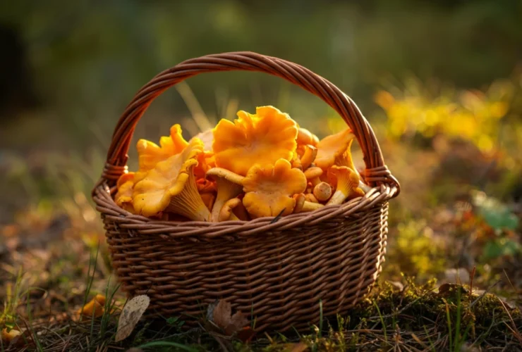 Norske kantareller (Cantharellus cibarius) plukket i bjørkeskog