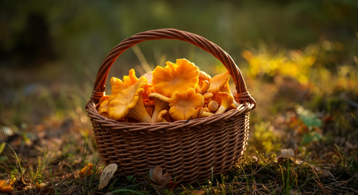 Norske kantareller (Cantharellus cibarius) plukket i bjørkeskog