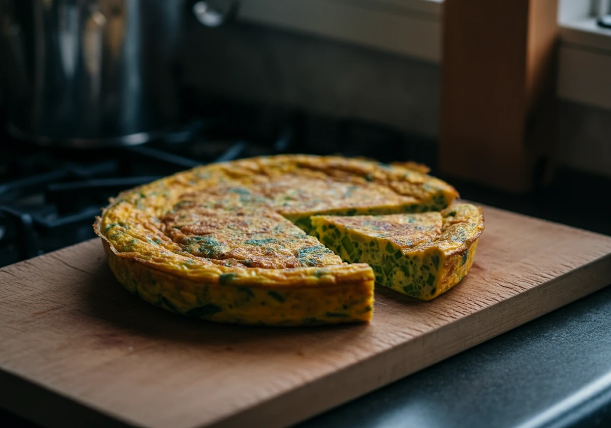 Frittata på fjøl skåret i biter