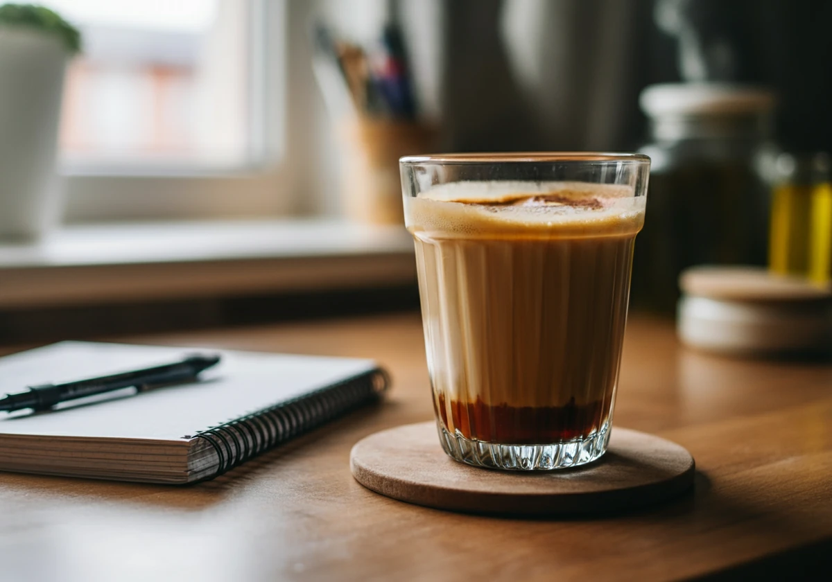 Bulletproof kaffe med smør og MCT-olje på skrivebordet