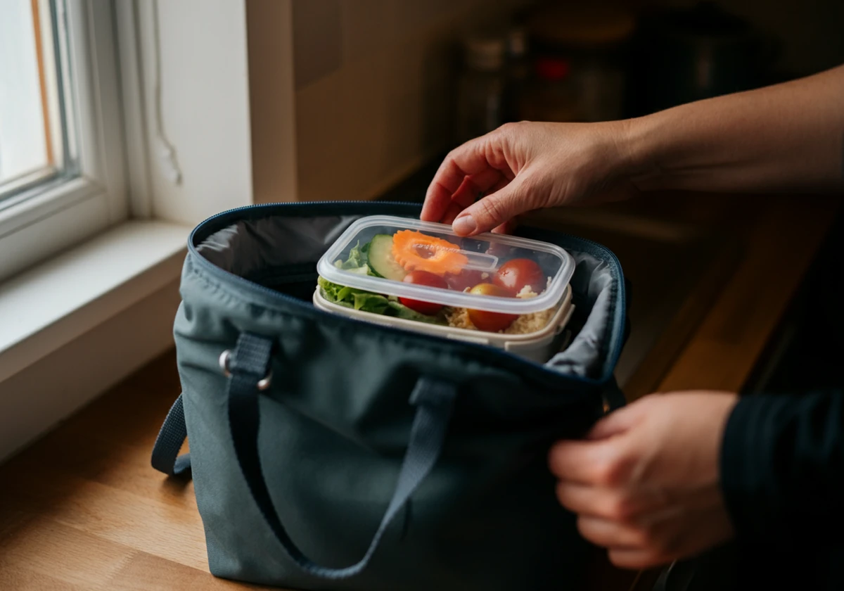 Ferdig lavkarbo matpakke pakkes til jobb