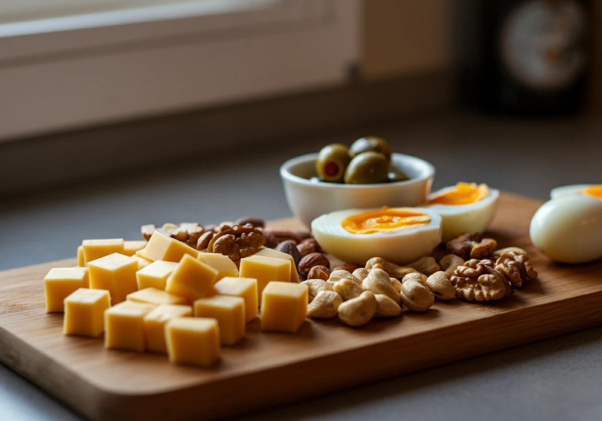 Lavkarbo snacks: ost, nøtter, egg og oliven