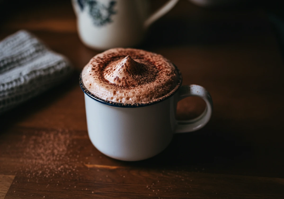 Lions mane kaffe med melkeskum og kakao