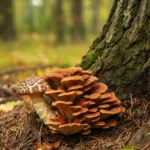 Maitake-sopp (Grifola frondosa) i norsk eikeskog om høsten