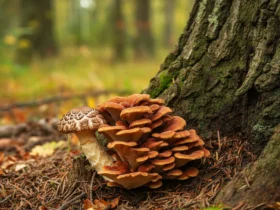 Maitake-sopp (Grifola frondosa) i norsk eikeskog om høsten