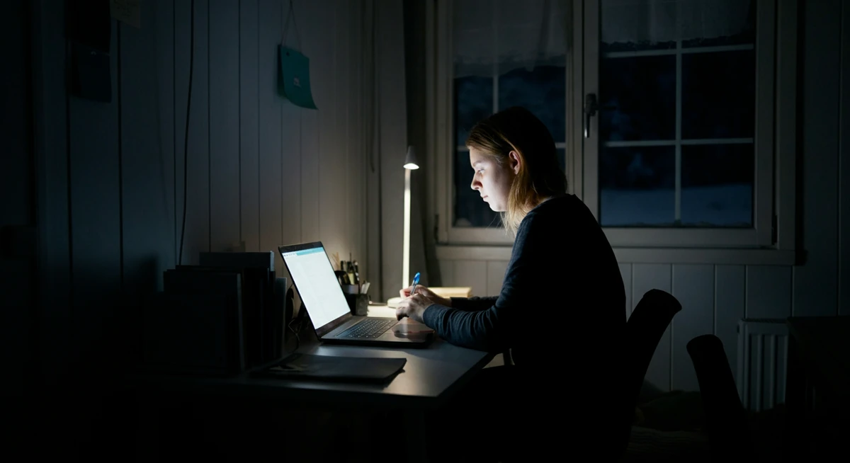 Microsleep ved skjermbruk under mørketid — typisk januar-utfordring
