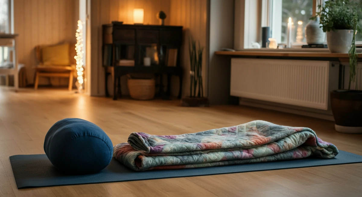 Yoga-pledd og bolster for NSDR-praksis hjemme