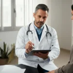 Endokrinolog gjennomgår PCOS-blodverdier med pasient