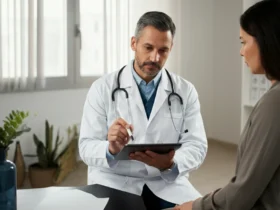 Endokrinolog gjennomgår PCOS-blodverdier med pasient