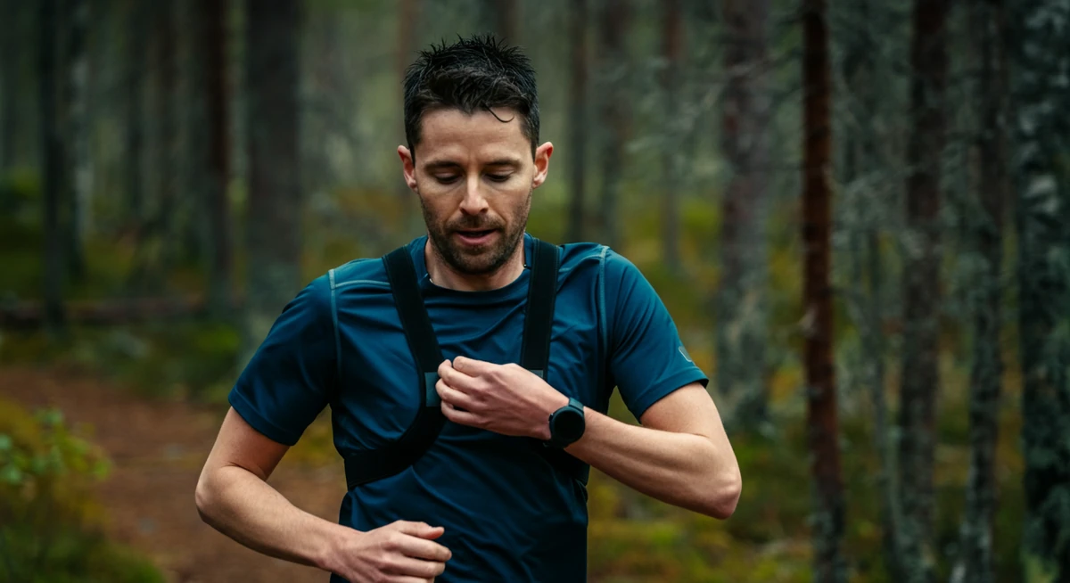 Løper med pulsbelte og GPS-klokke for HR-styring av trening