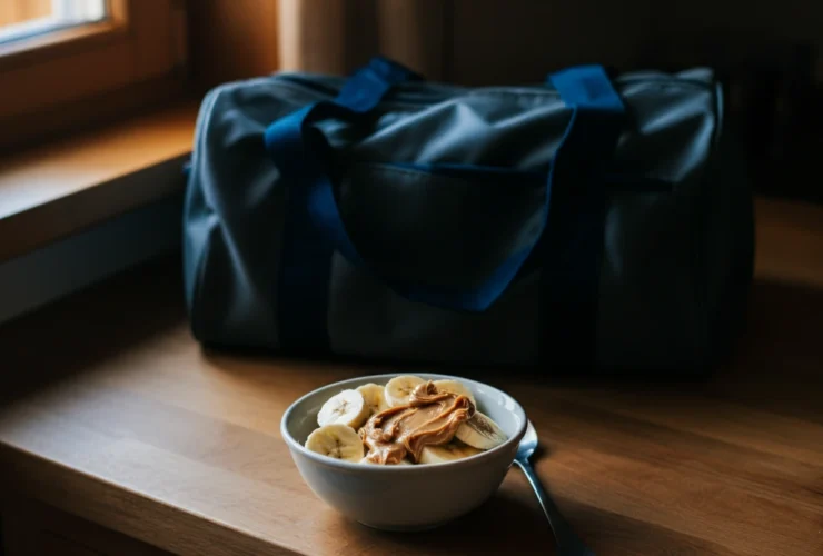 Pre workout snack med banan, peanøttsmør og havre