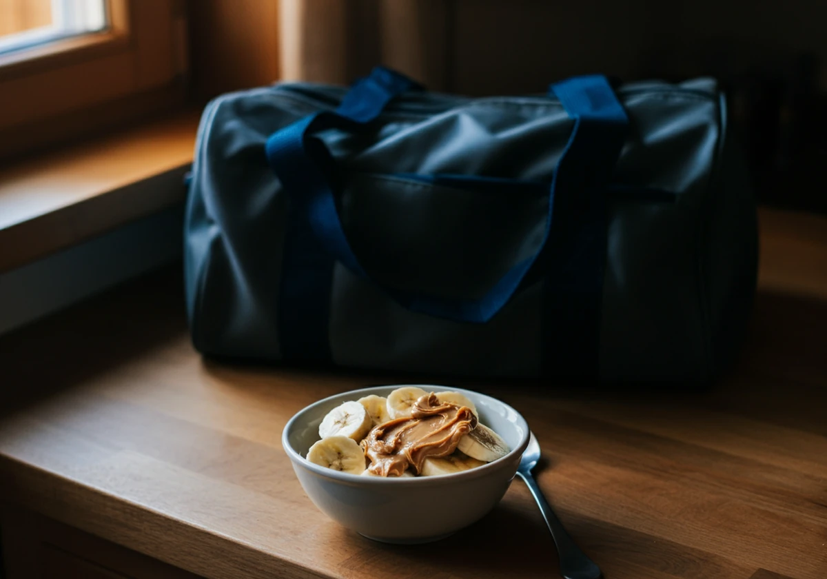 Pre workout snack med banan, peanøttsmør og havre
