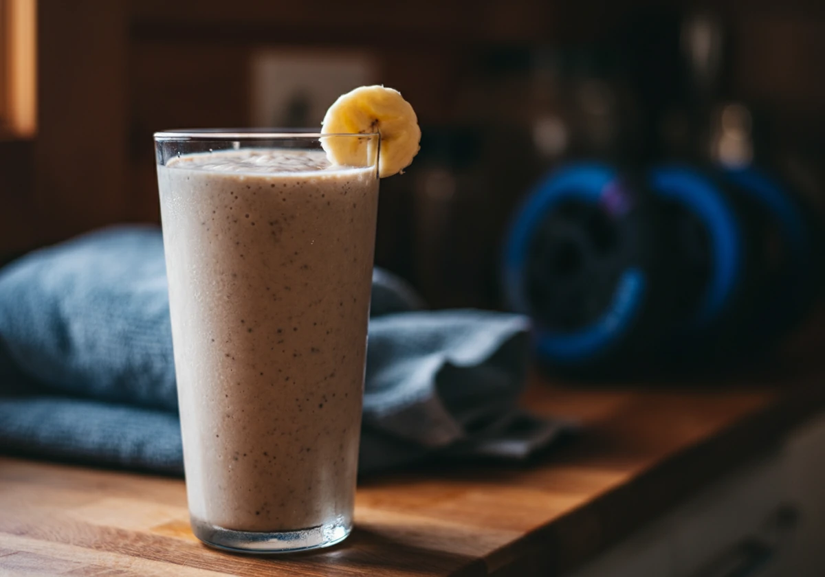 Proteinsmoothie i høyt glass etter trening