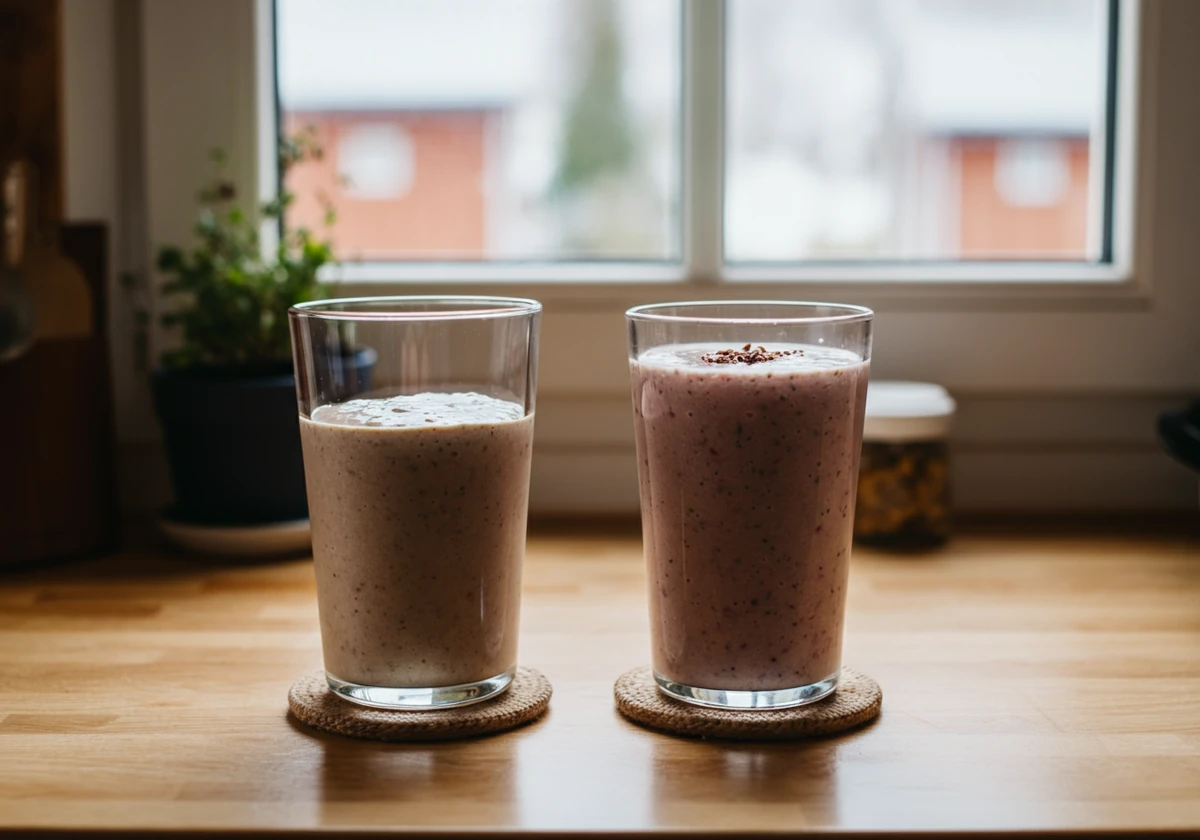 Tykk og tynn smoothie sammenlignet i to glass