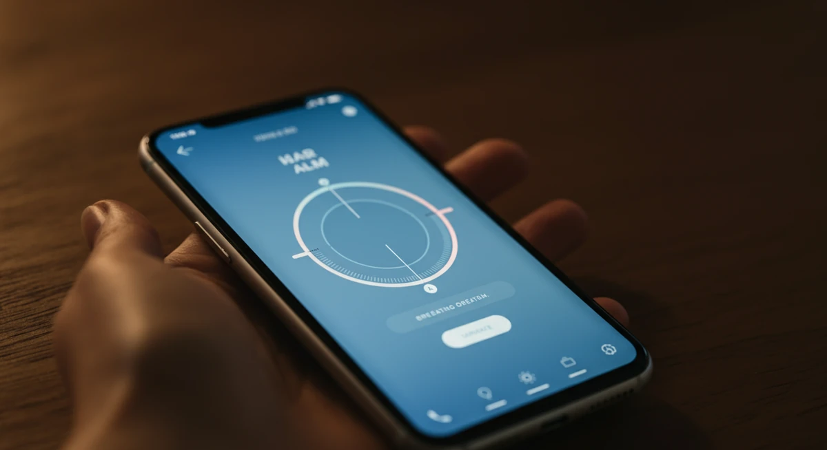 Pusteapp viser 5,5 sek inn / 5,5 sek ut for resonant pust