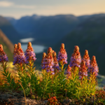 Rhodiola rosea rosenrot blomster på norsk fjellklippe i Jotunheimen