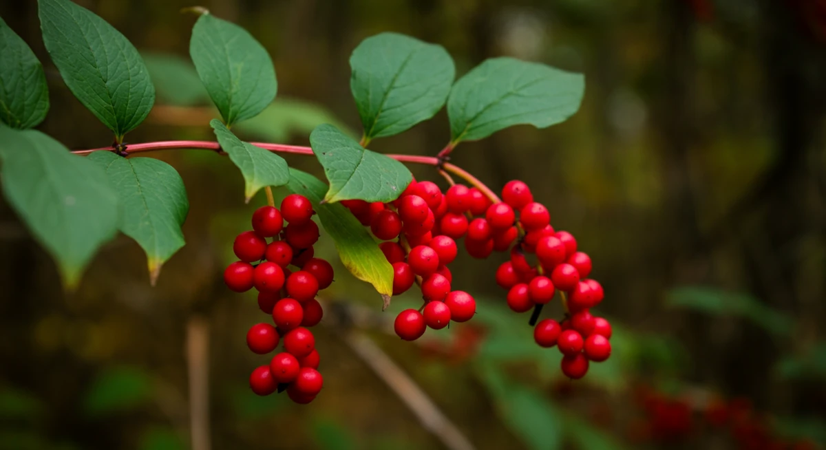 Schisandra chinensis røde bær på ranke i skogen