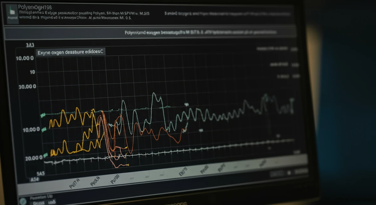 Polysomnografi-graf viser apné-episoder og oksygenmetning under søvn