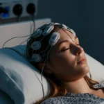 Polysomnografi-test med EEG-sensorer for å måle søvnstadier i klinisk søvnlab