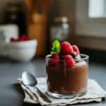 Sukkerfri sjokolademousse med bringebær i glass