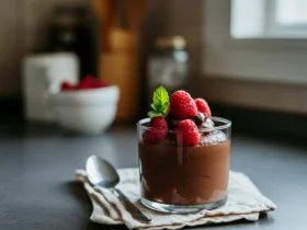 Sukkerfri sjokolademousse med bringebær i glass