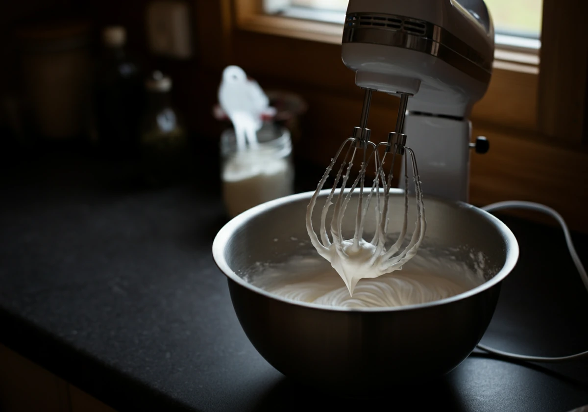 Krem piskes med mikser i bolle