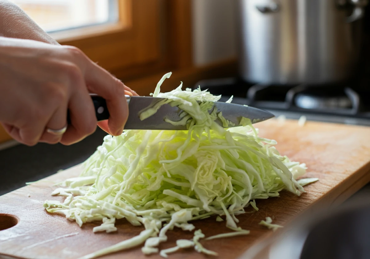 Kålen finstrimles med skarp kniv