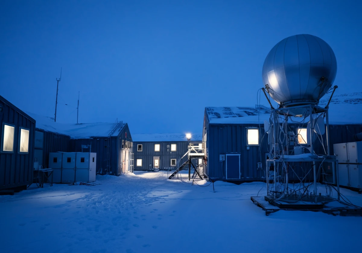 UNIS forskningsstasjon i Longyearbyen i polarlys