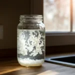 Vannkefir fermenterer i glasskrukke med korn