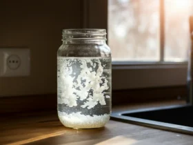 Vannkefir fermenterer i glasskrukke med korn