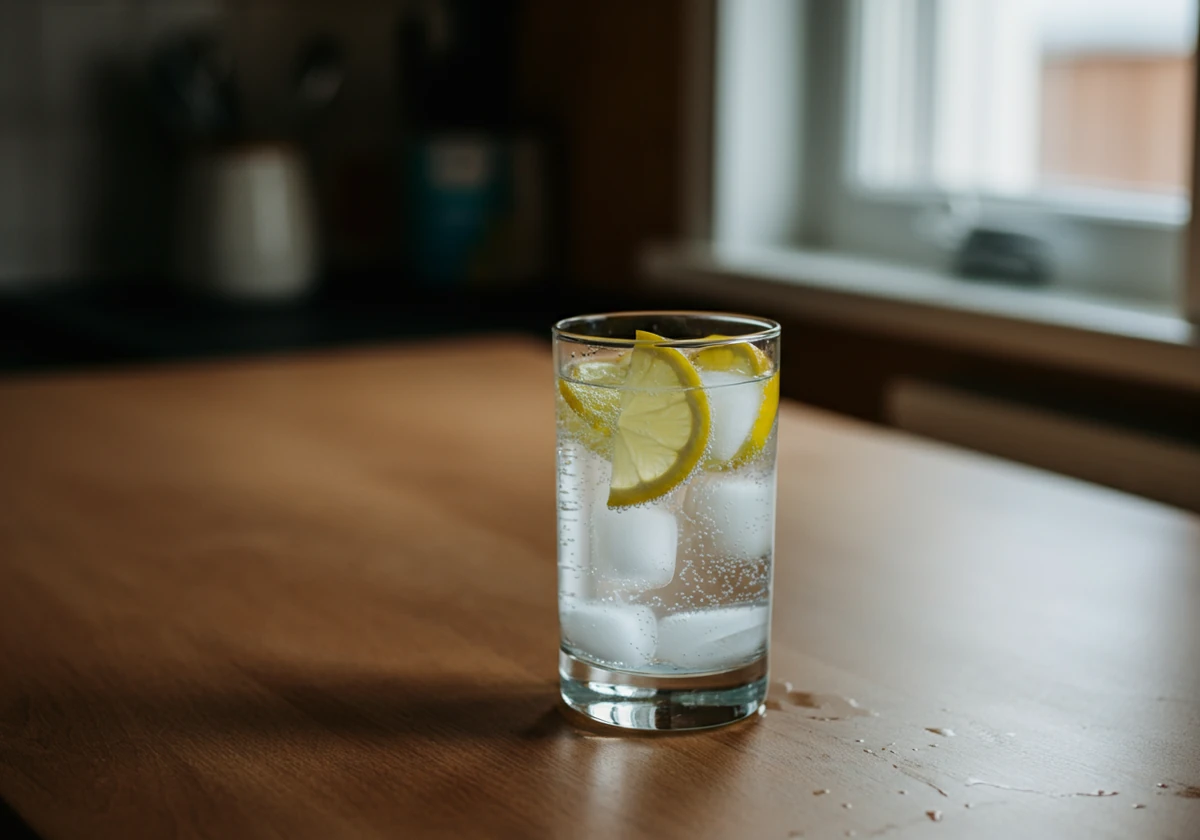 Iskald boblende vannkefir servert med sitrus