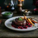 Norsk viltkjøtt-middag — reinkjøtt, lingonbær og rotgrønnsaker