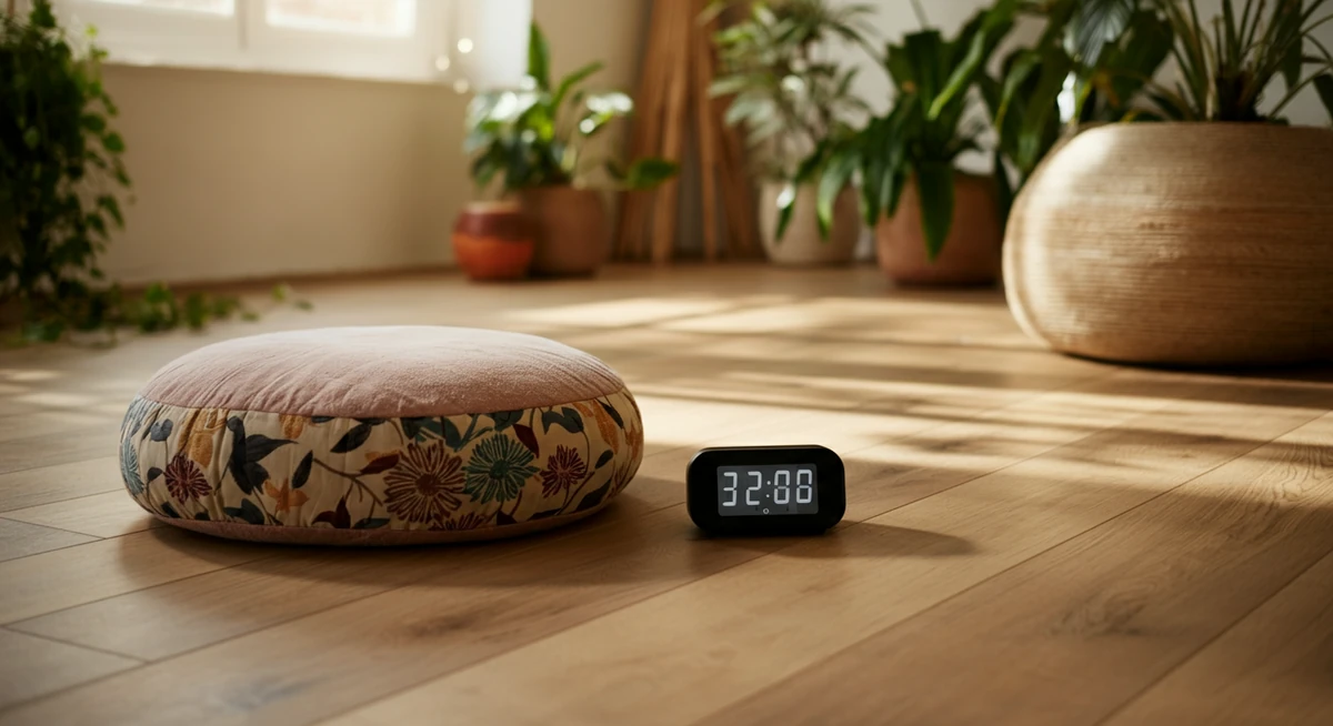 Yogastudio med pustepute og timer for kontrollert pusteøvelse